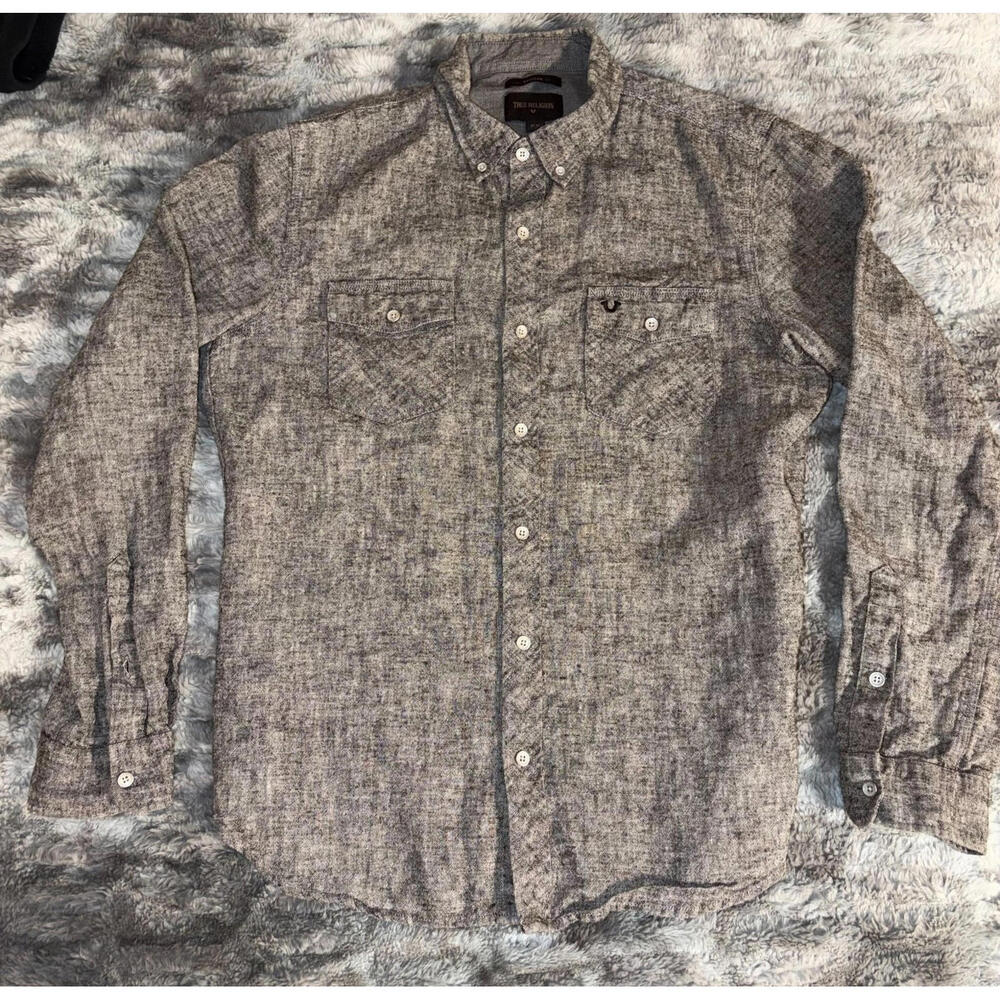 True Religion Workwear Shirt M Washed Black Denim Button Down Rugged Americana